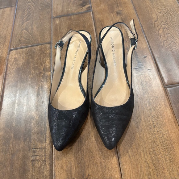 ANTONIO MELANI Black Slingback Pointed Toe Heels - Picture 1 of 5
